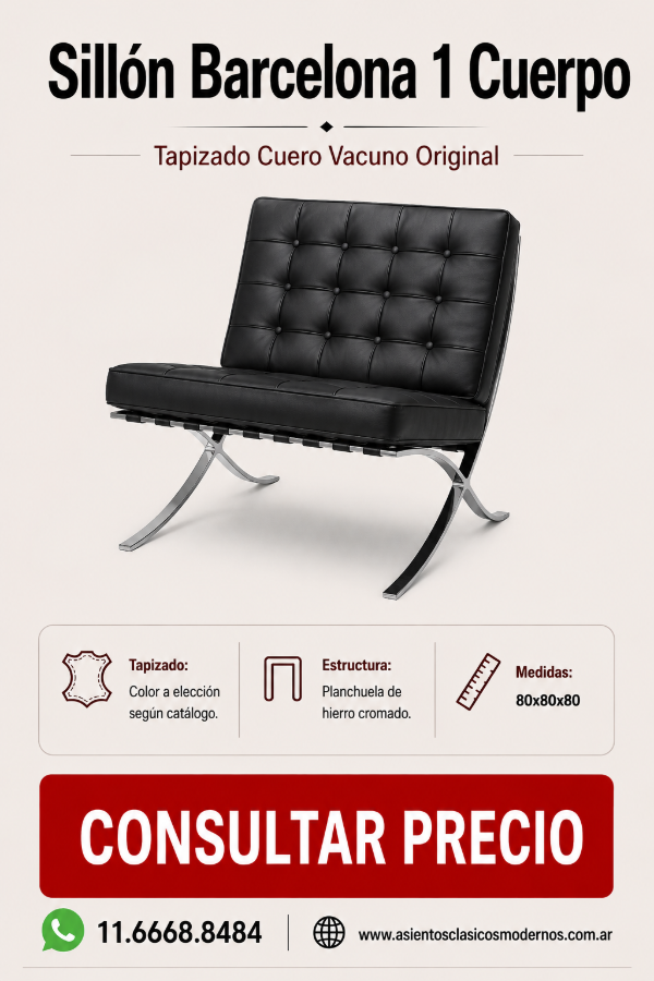 Producto - Sillón BARCELONA 1 Cuerpo, Planchuela Cromada, Cuero Smooth!!