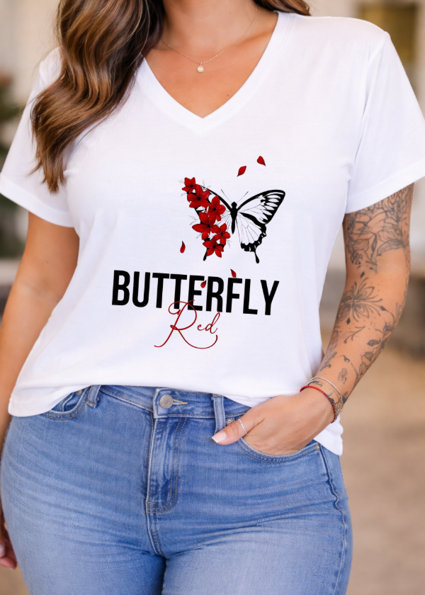 Producto - Remera de Algodon escote V Blanco (Butterfly)