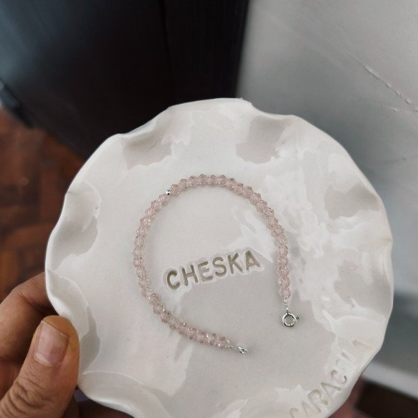 Producto - Pulsera cristal de roca rosa bicono (#375)