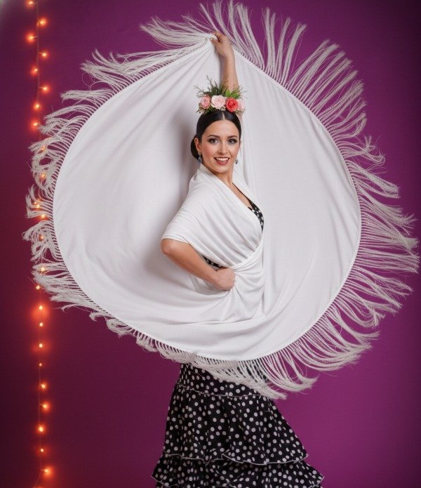 Producto - Mantón Cuadrado 150 cm x 150 cm Blanco Con Flecos Artesanales PRE VENTA