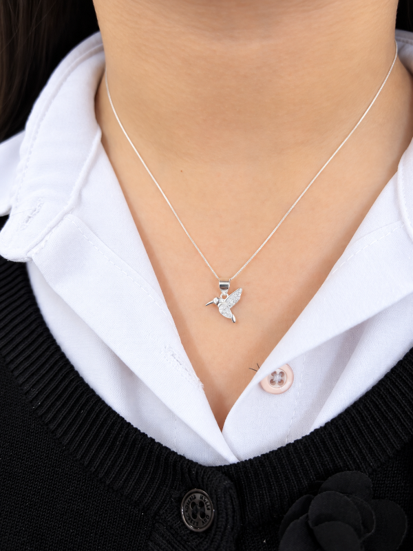Producto - Conjunto cadena con dije colibrí microbrillo plata 925