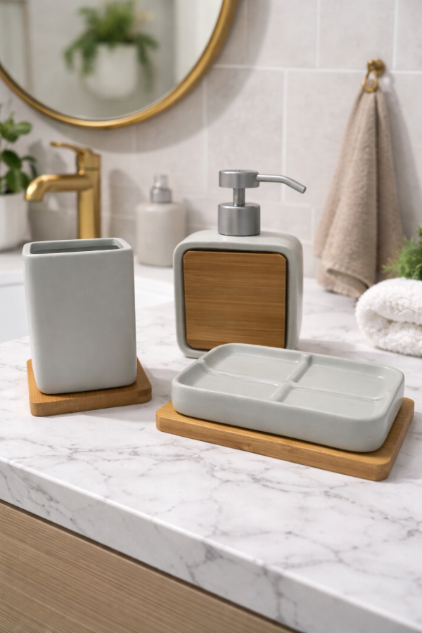 Producto - Set de baño en cerámica y bambú