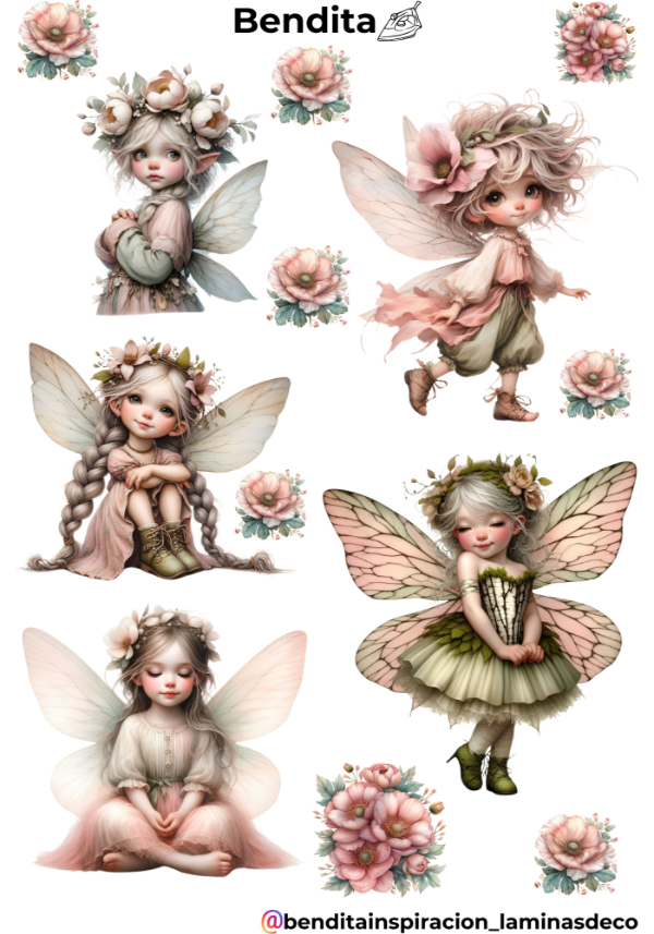 Producto - Bendita Plancha 184 Hadas en tonos rosa y verde