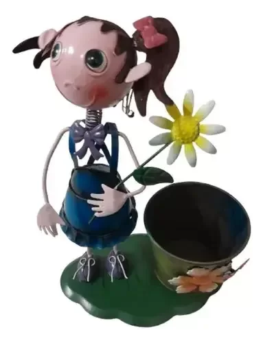 Producto - Porta Maceta De Chapa Figura De Nena 23 Cm De Alto