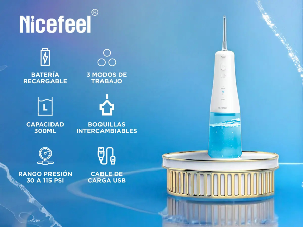 Producto - Irrigador dental de agua inalámbrico -tanque 300ml -4 modos de funcionamiento - 0