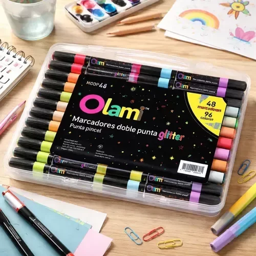 Producto - Marcadores Doble Punta Glitter Olami x48/96 (2 colores x marcador) - 0
