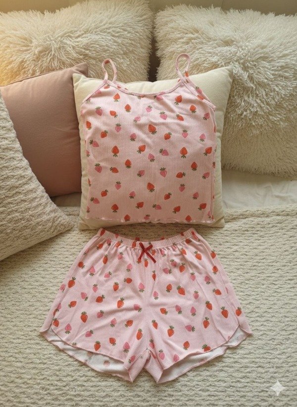 Producto - pijama corto rosa frutillitas