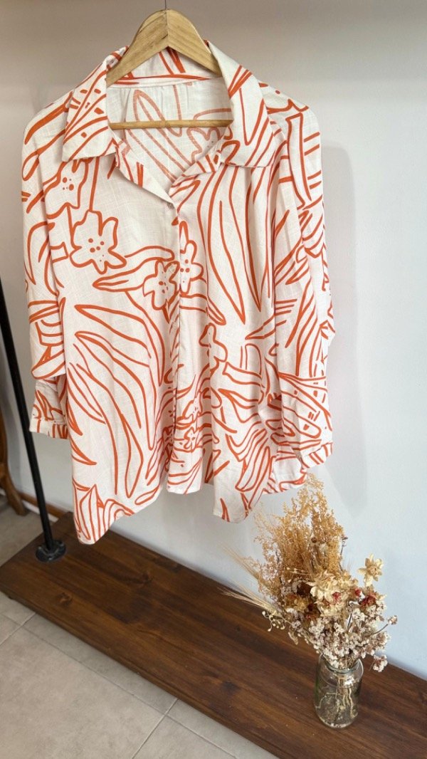 Producto - Camisa Lino Gaia hojas y flores