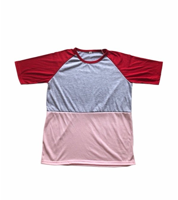 Remera ranglan tricolor UNISEX rojo/gris/rosa sublimable!