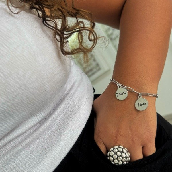 Producto - PULSERA ACERO LINK CON DOS MEDALLAS 16MM