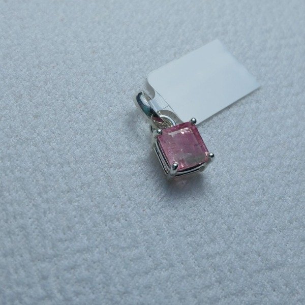 Producto - Dije Plata 925 - Turmalina Rosa Natural Cuadrada - Pieza Única Artesanal - 2
