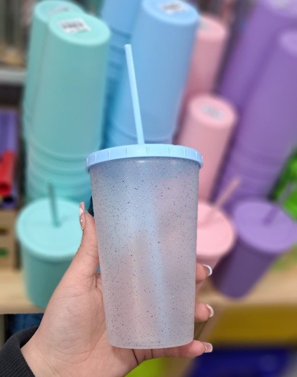 Producto - VASO PREMIUM GLITTER XL 500 CC - CELESTE  PASTEL