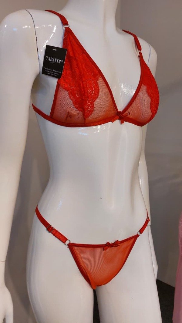 Producto - Conjunto de microtul y encaje rojo - 0