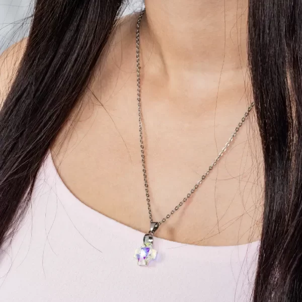 Producto - Collar Acero Cruz Cristal Índigo