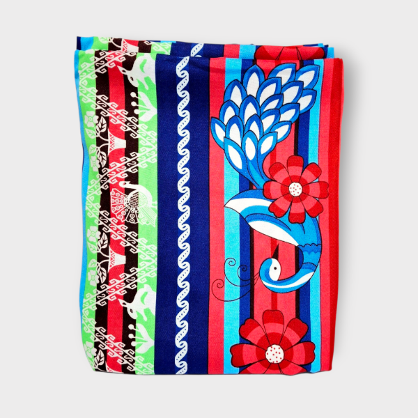 Producto - Mantel 3x1.5mts Pavo real Azul y rojo