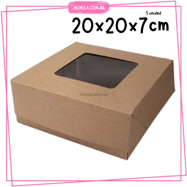 Producto - Caja Torta Tarta 20x20x7cm Visor KRAFT