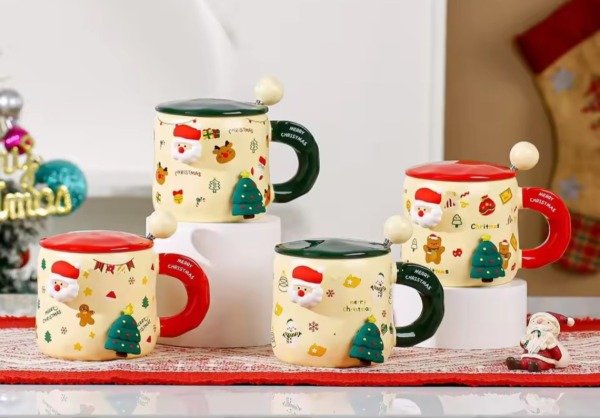 Producto - Taza de cerámica merry christmas con aplique imantado