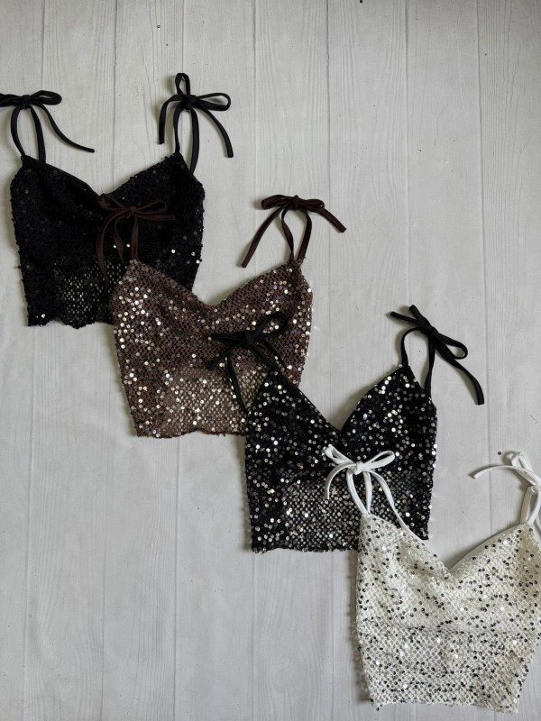 Producto - [5625] Top tira espalda bretel moño lentejuelas crochet