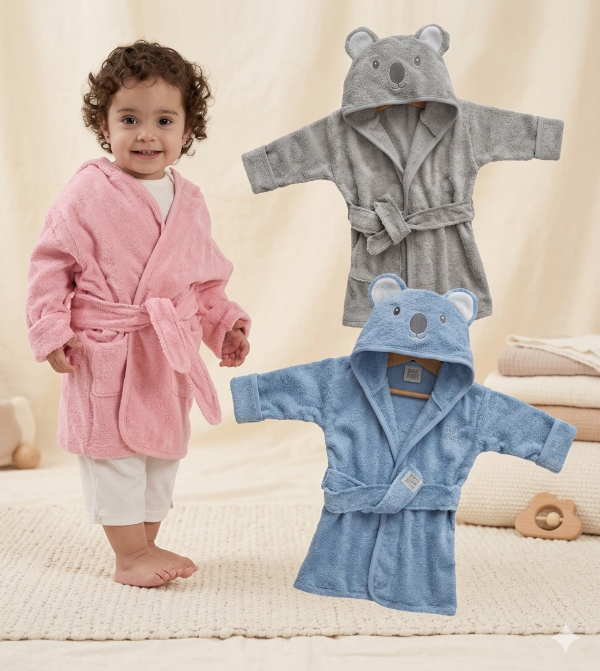 Producto - Bata de Toalla para Bebé con Capucha Koala Color Celeste