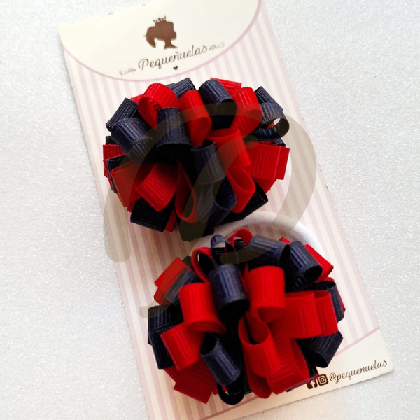Producto - Colitas Pompones Rojo y Azul Marino