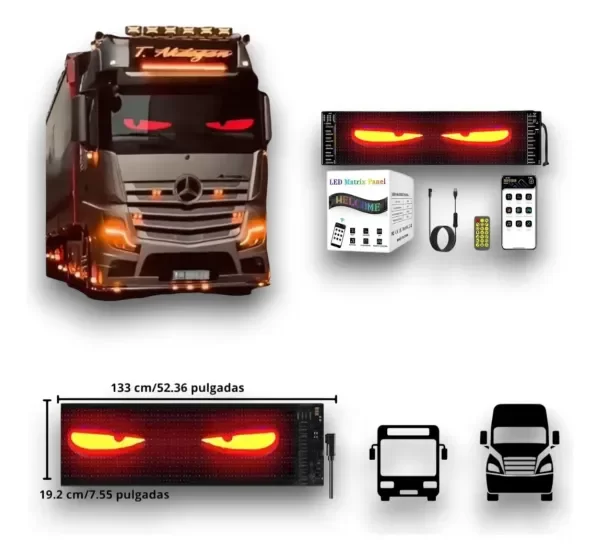 Producto - Cartel LED Matrix Flexible Diseño Ojos Camión Micro 19.2cm  x 133cm