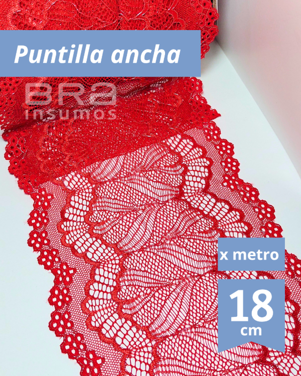 Producto - [P19] Puntilla Elastizada 18 cm - Rojo con Lurex (x Metro)