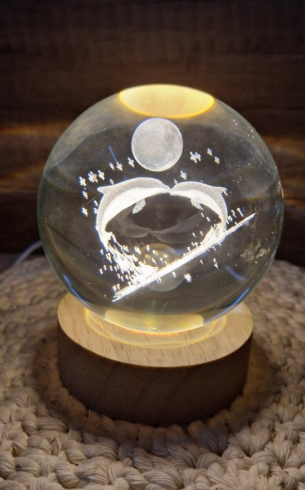 Producto - Lámpara esfera de vidrio 3D "Delfines"