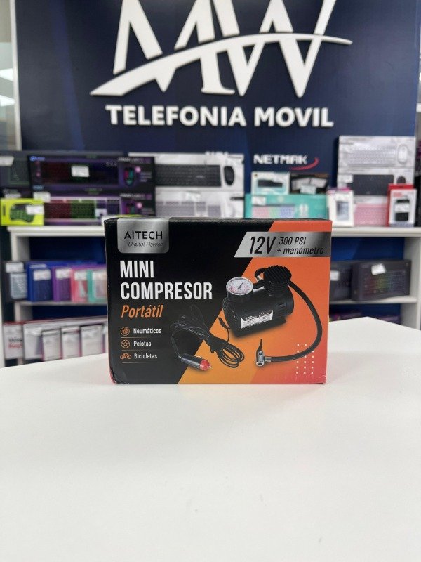 Producto - Mini Compresor Portatil 12v Medidor Presion 300PSI Aitech AICM080168N