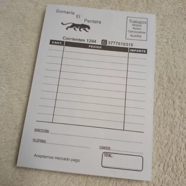 Producto - Talonario de Recibo