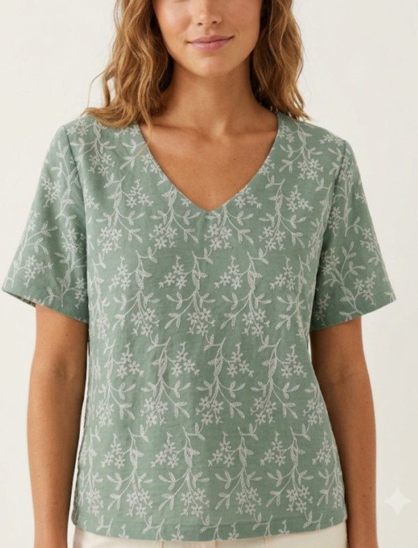 Producto - Remera Cuello V Creta Bordado (Art. 6179)