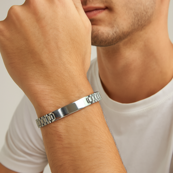 Producto - Pulsera Identidad Cadena Reloj con Grabado Personalizado- Acero Quirúrgico