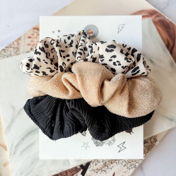 Producto - Set x 3 Scrunchies Lurex Print
