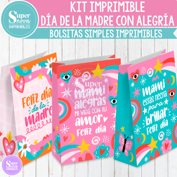 Producto - KIT IMPRIMIBLE DÍA DE LA MADRE CON ALEGRÍA BOLSITAS SIMPLES