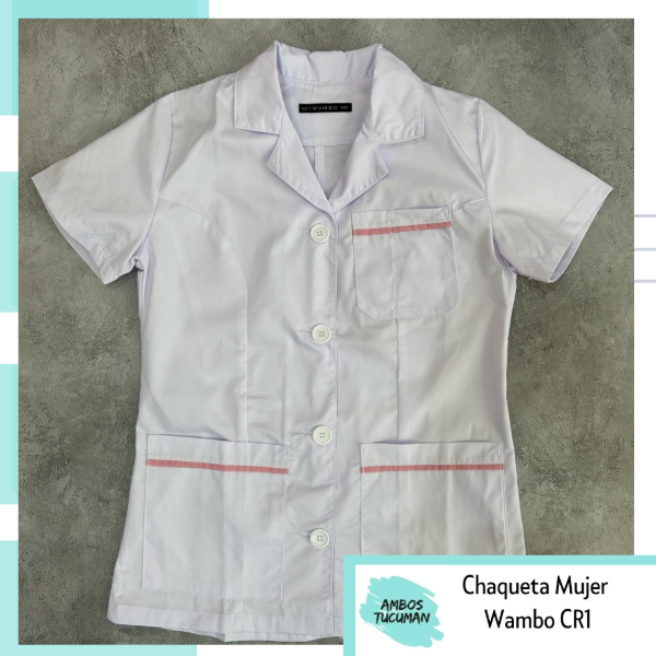 Producto - Chaqueta con Botones - Blanca detalle Rosa (CR1)