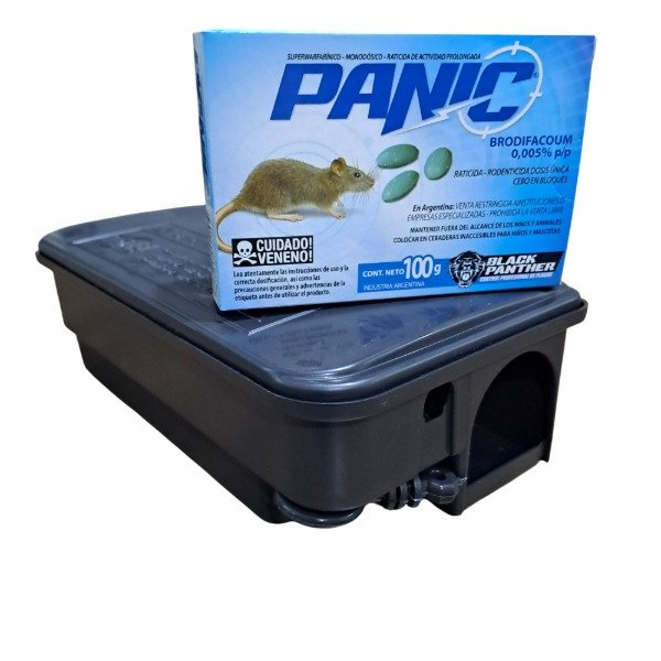 Producto - Cebo Panic 100g + 1 caja cebadera R2D2 - Raticidas