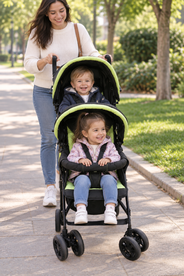 Producto - Cochecito doble para bebé verde y negro - 2