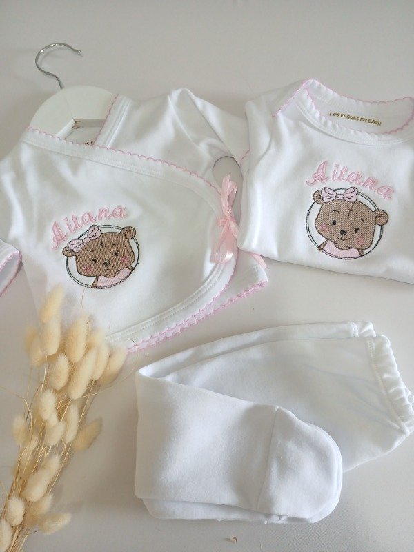 Producto - Ajuar personalizado 3 piezas osita rosa - 0