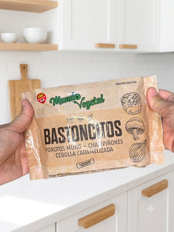 Producto - BASTONCITOS DE CHAMPIGNONES, CEBOLLA, Y POROTO MUNG-  MUNDO VEGETAL