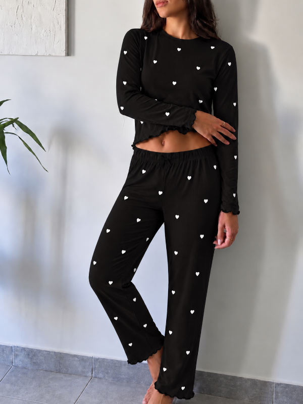 Producto - Conjunto modal soft CORAZONES NEGRO [MANGA LARGA] - 0