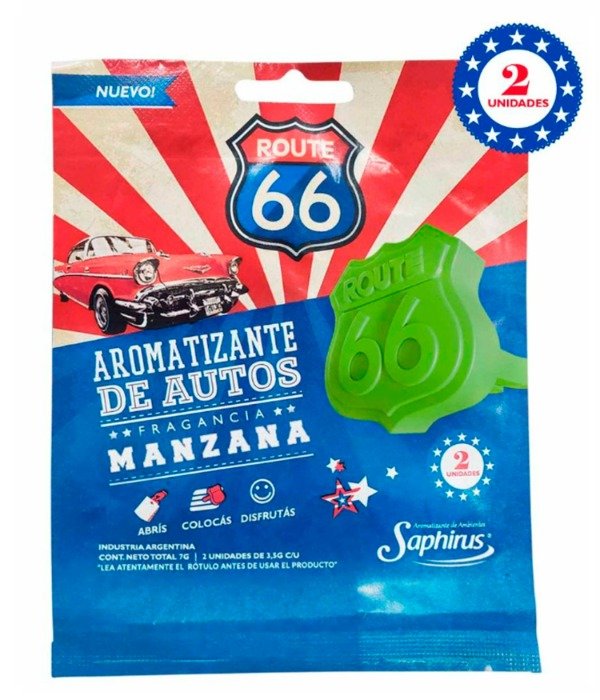 Producto - Aromatizante de Autos Saphirus Route 66 - Manzana