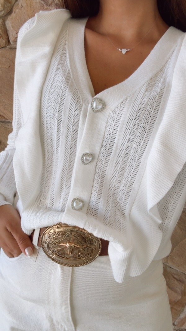 Producto - CARDIGAN CON VOLADOS Y BOTONES PLATEADOS