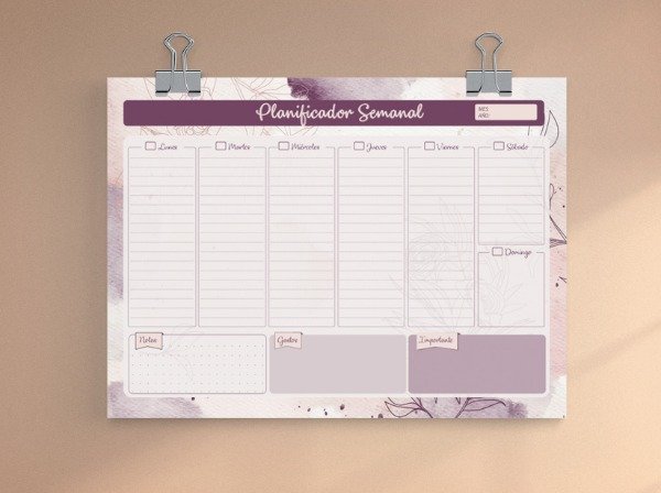 Producto - PLANNER SEMANA A LA VISTA - FLORALVIOLETA - FORMATO A4