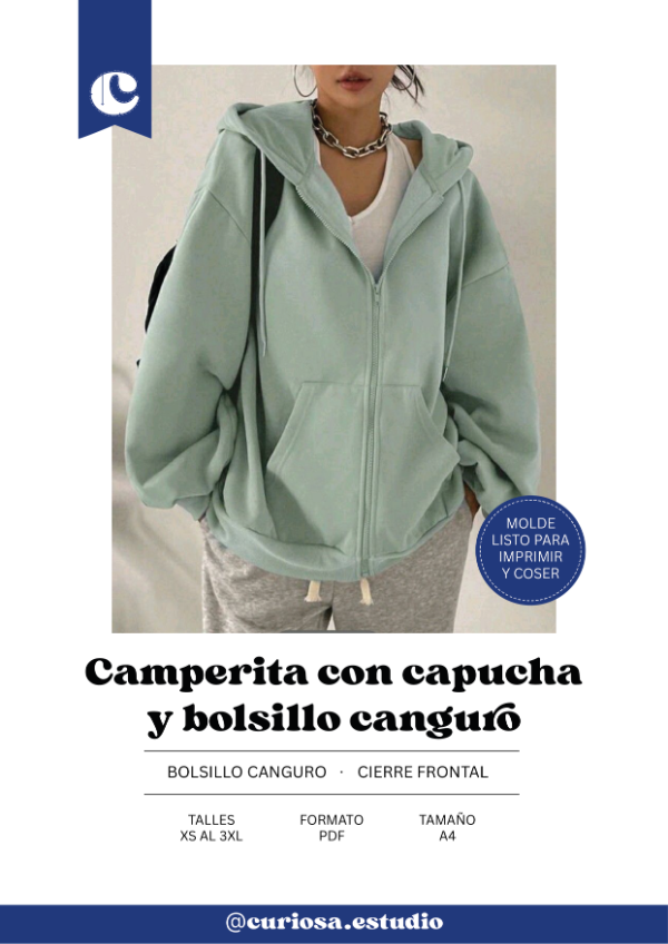Producto - Camperita con cierre y capucha - Molde digital - PDF descargable