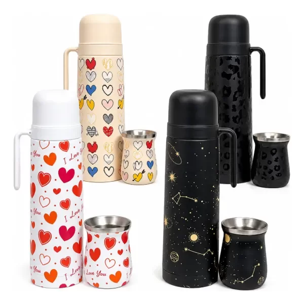 Producto - SET TERMO  MEDIA  MANIJA  ESTAMPADO 1 Litro + MATE 160 ML. - 1