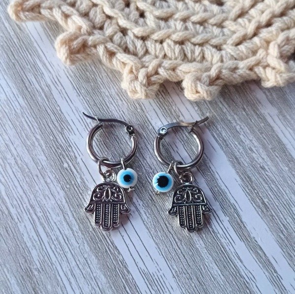 Producto - Argollitas de Acero Gatito y Mano