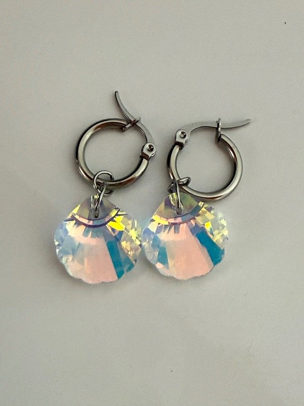 Producto - A1224 Aros argollita ostra cristal acero quirúrgico