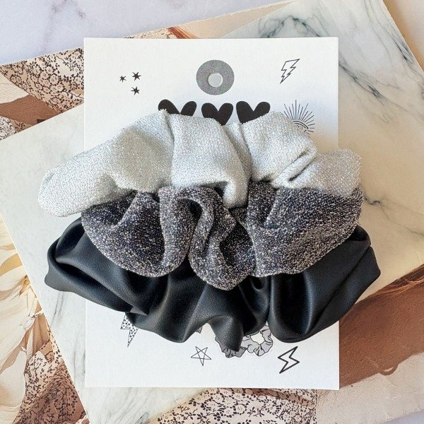 Producto - Set x 3 Scrunchies Ecocuero y Lurex