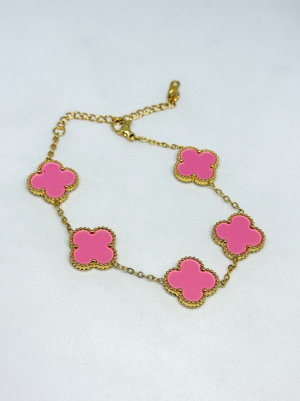 Producto - Pulsera acero dorado van cleef piedras rosas