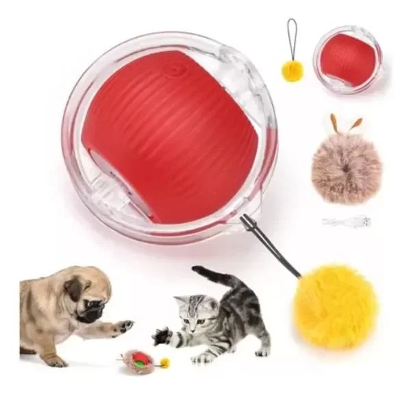 Producto - PELOTA CON PELUCHE INTERACTIVA PERROS Y GATOS CON CABLE USB PARA CARGAR