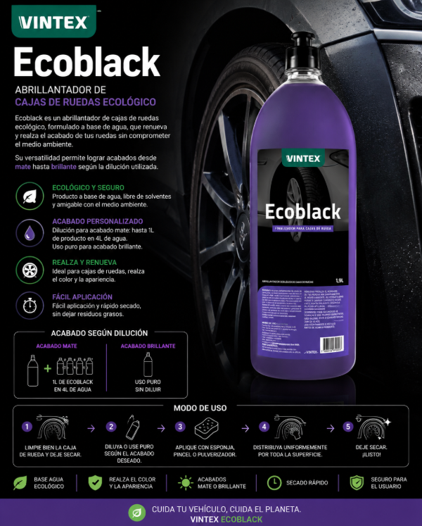 Producto - Vintex Ecoblack 1.5L Abrillantador para Cajas de Rueda Base Agua